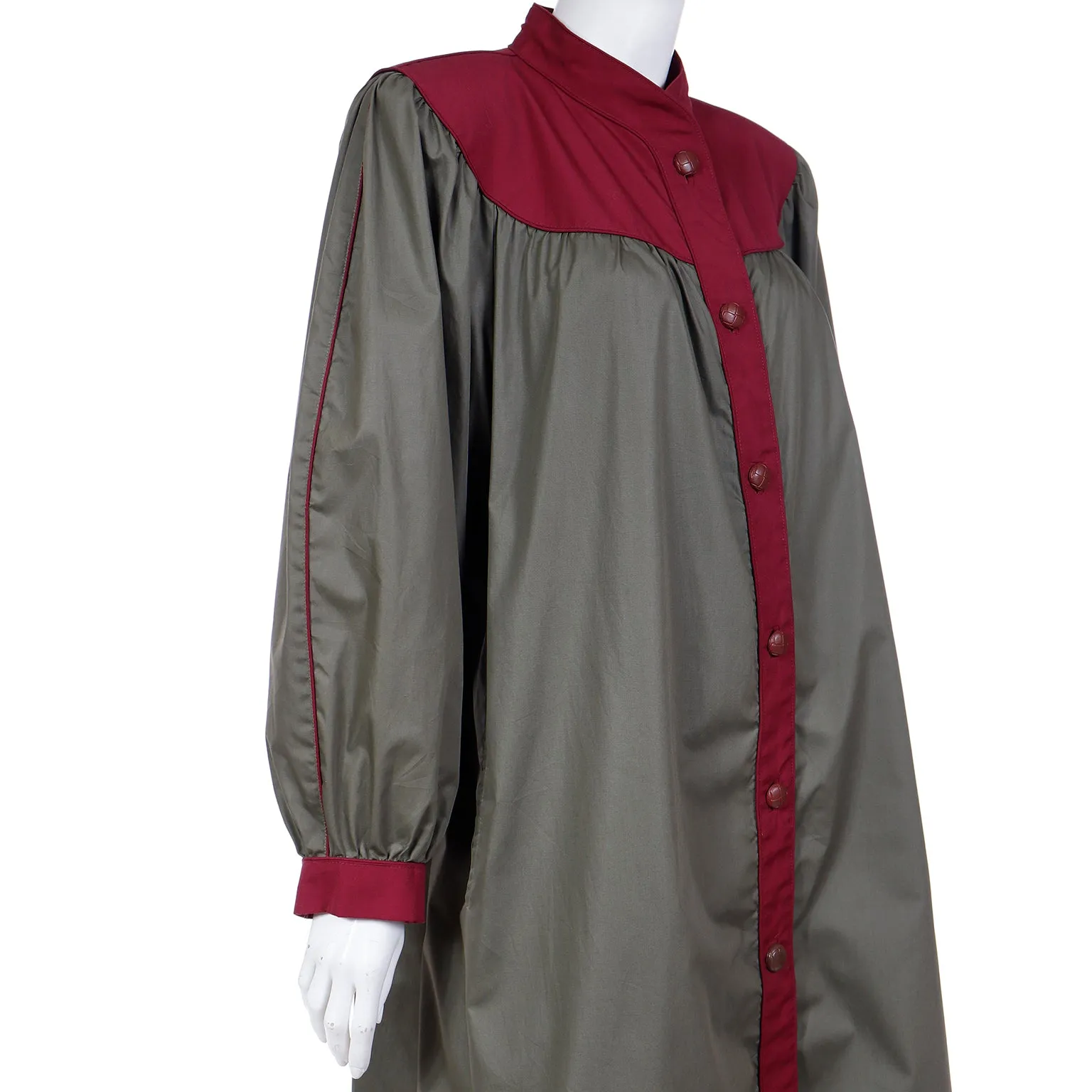 1980s Yves Saint Laurent Green & Maroon Raincoat