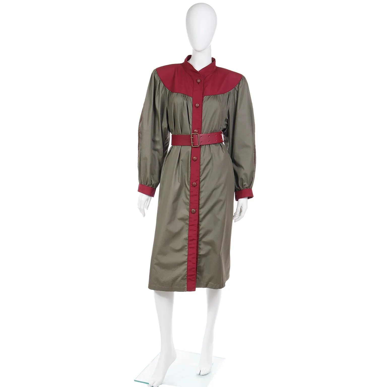 1980s Yves Saint Laurent Green & Maroon Raincoat