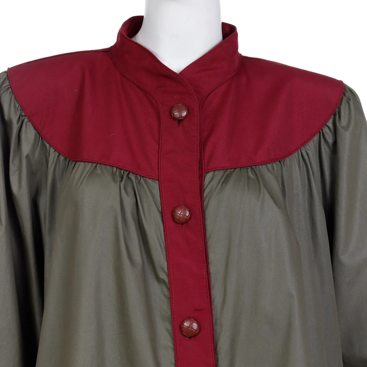 1980s Yves Saint Laurent Green & Maroon Raincoat