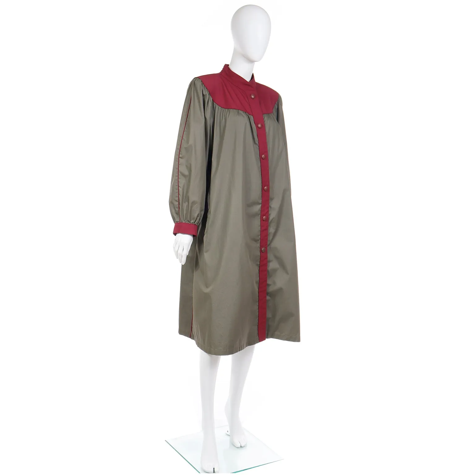 1980s Yves Saint Laurent Green & Maroon Raincoat