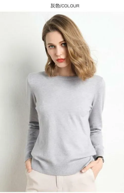 2020 Female Slim O-neck Pullover Cashmere Wool Blending Sweater Autumn