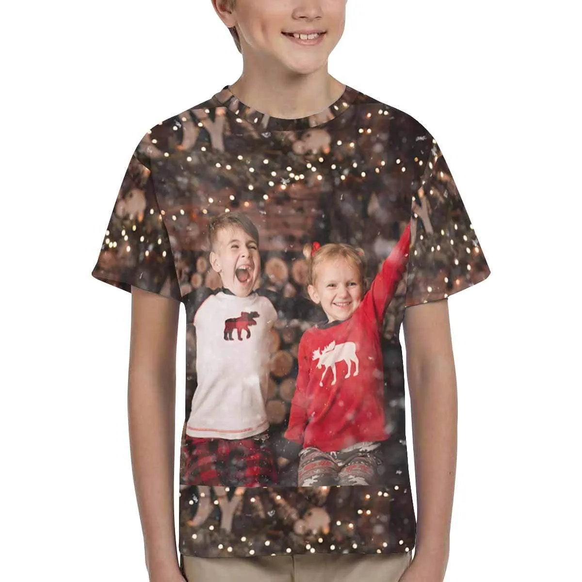 #6-15Y Custom Photo Happy Christmas Kid's All Over Print T-shirt