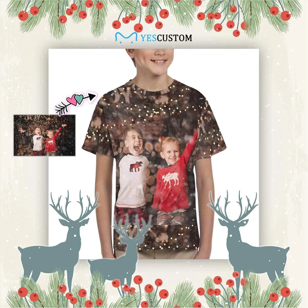 #6-15Y Custom Photo Happy Christmas Kid's All Over Print T-shirt