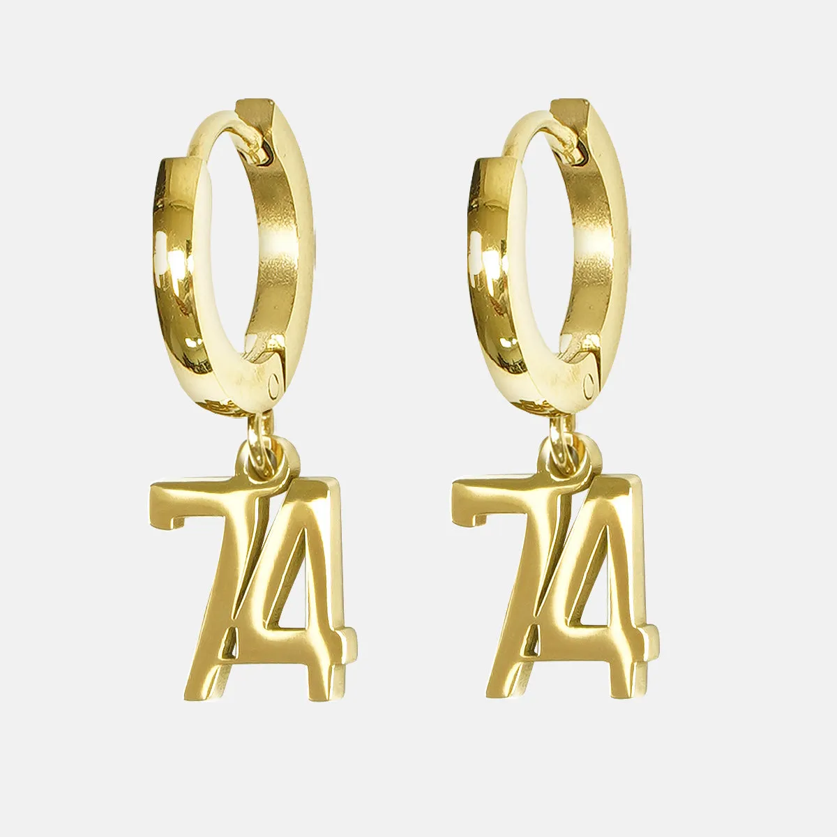 74 Number Earring - Gold Plated Stainless Steel