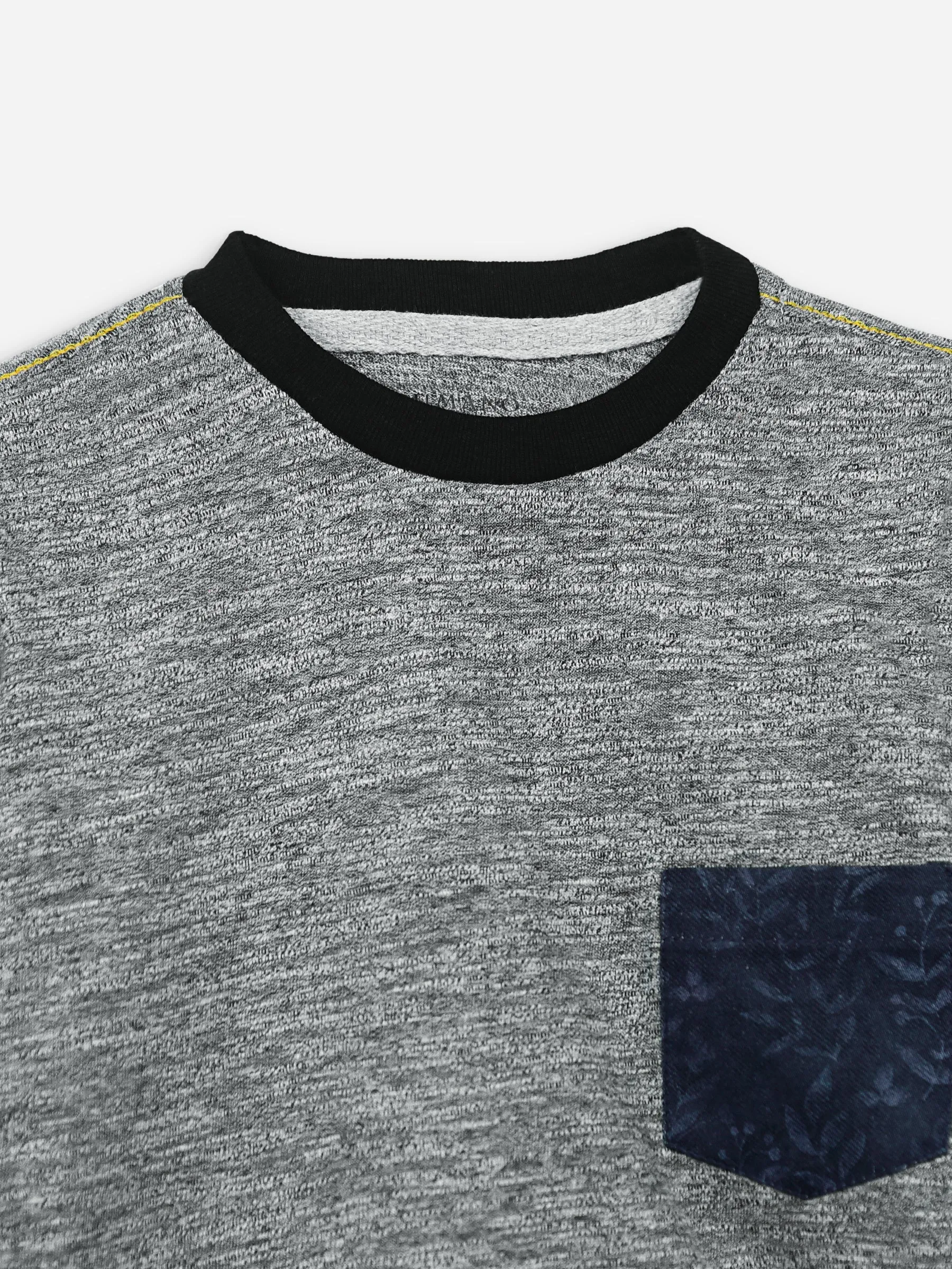 Anthracite Grey Long Sleeve Casual T-Shirt With Printed Pocket