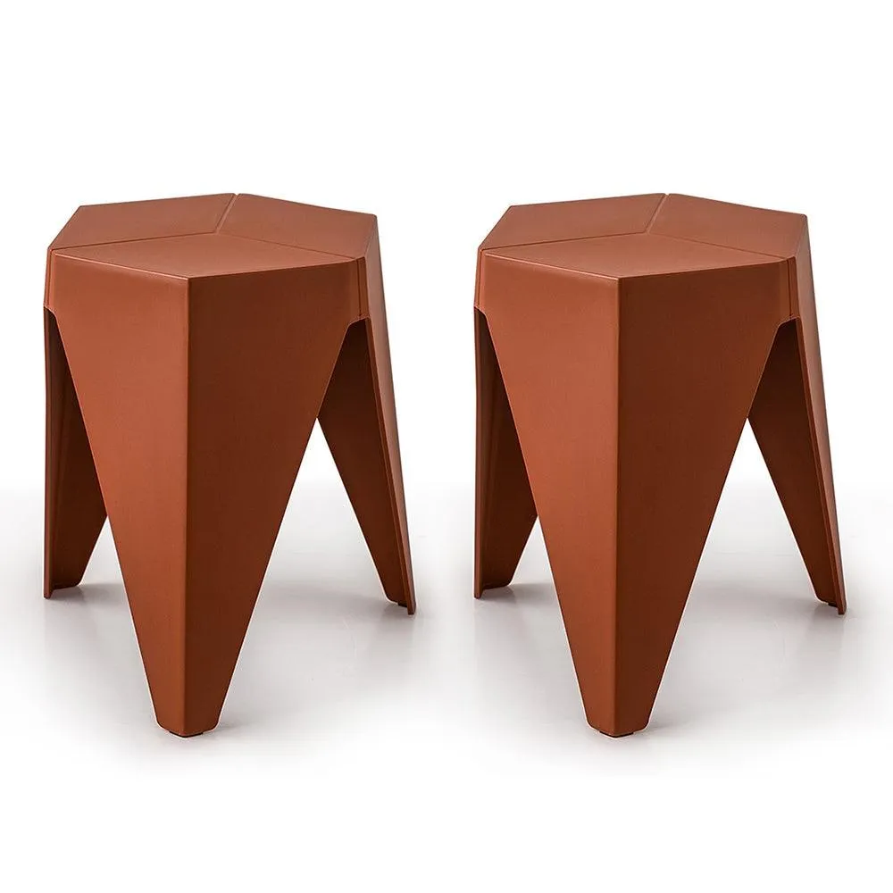 ArtissIn Set of 2 Puzzle Stool Plastic Stacking Stools Chair Outdoor Indoor Red