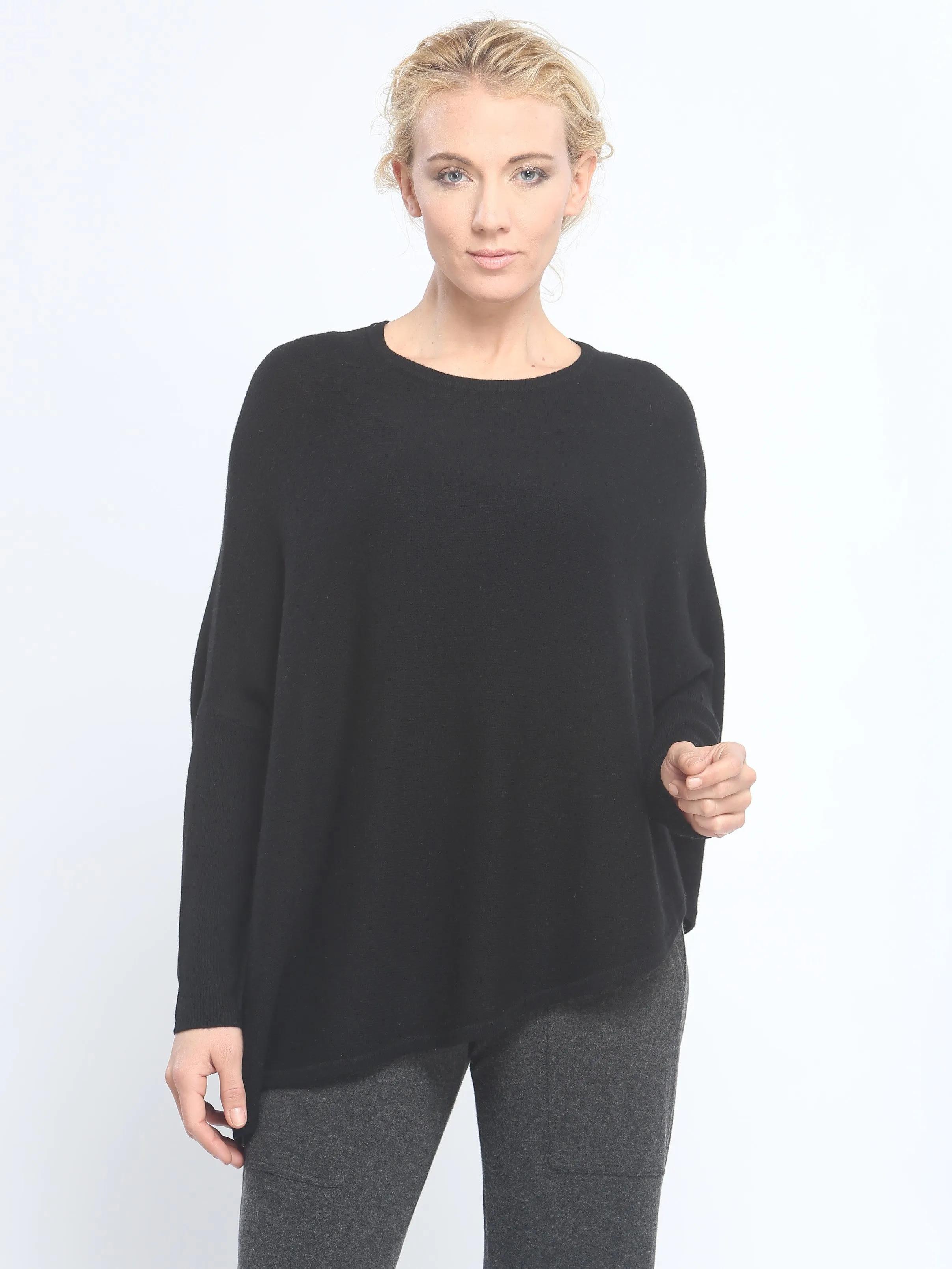 Asymmetrical Hem Easy Crewneck in Cashmere