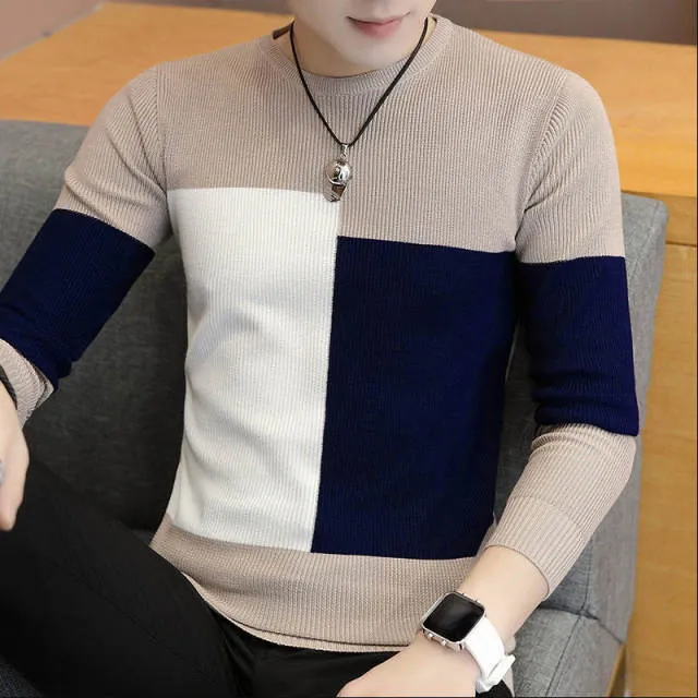 Asymmetric Solid Patchwork Design Sweater