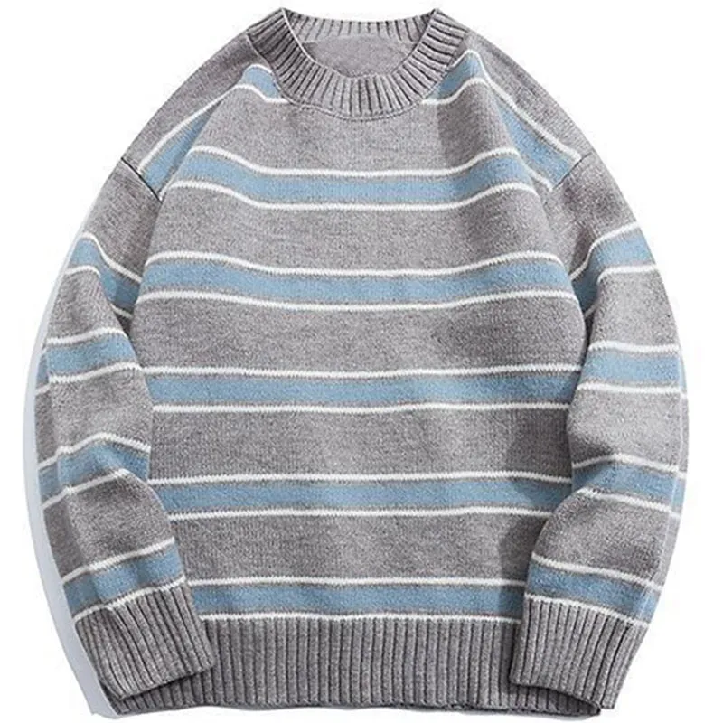 Azure Lake Stripes Wool Mens Sweater