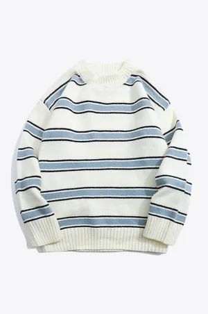 Azure Lake Stripes Wool Mens Sweater