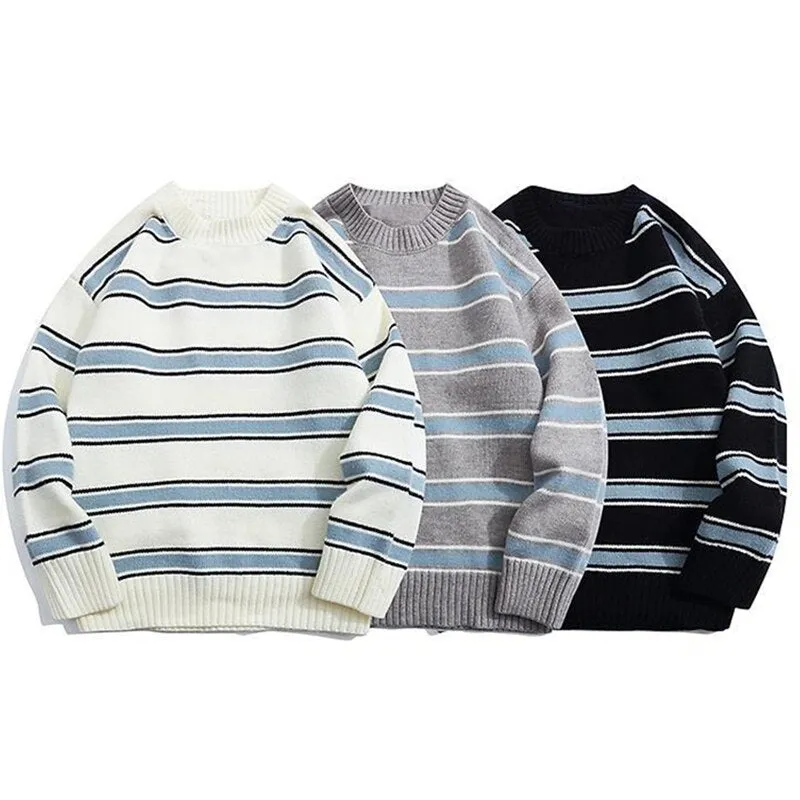 Azure Lake Stripes Wool Mens Sweater