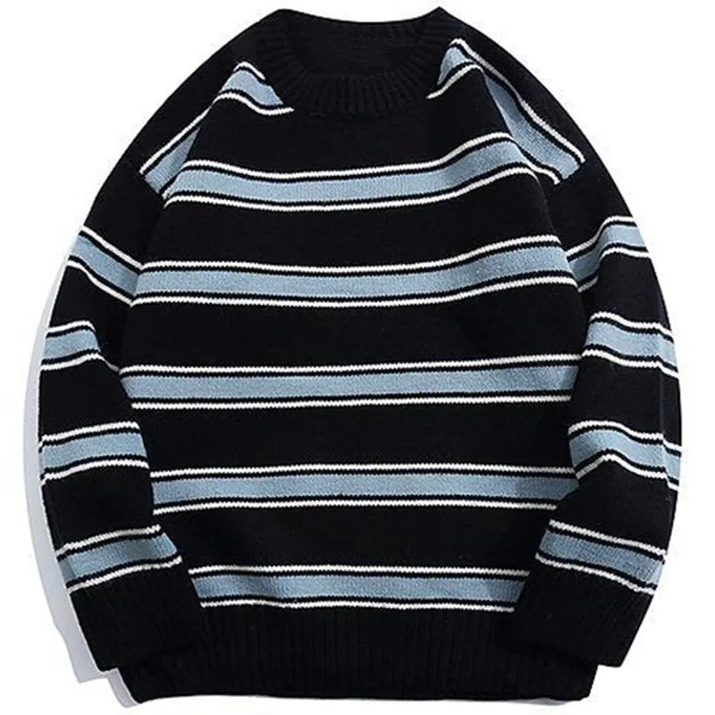 Azure Lake Stripes Wool Mens Sweater