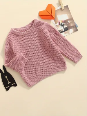 Baby Girls Boys Autumn Winter Knit Sweater Solid Color Long Sleeve Crewneck Knitwear