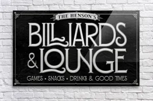 Billiards Room Decor Sign Personalized - Silver & Black