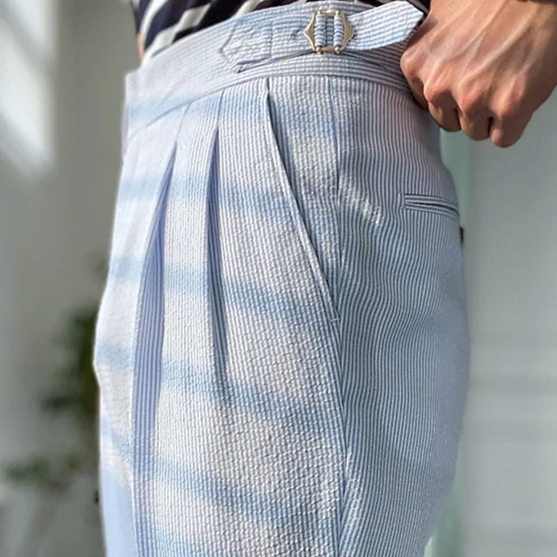 Blue Light Corduroy Metal Trousers