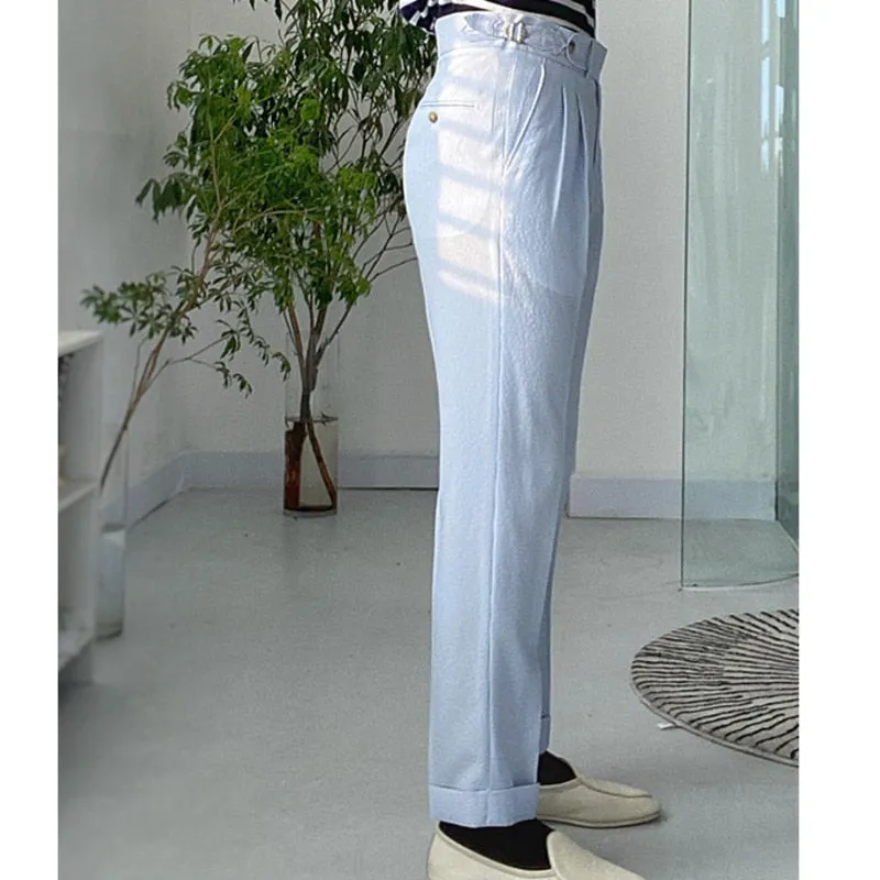 Blue Light Corduroy Metal Trousers