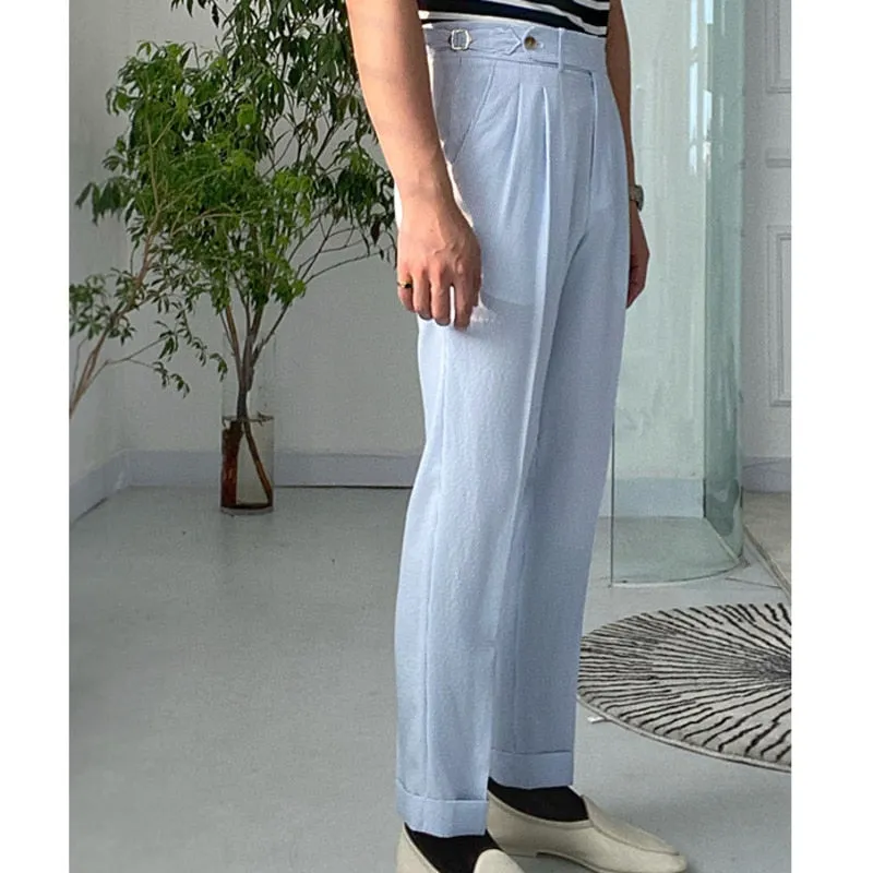 Blue Light Corduroy Metal Trousers