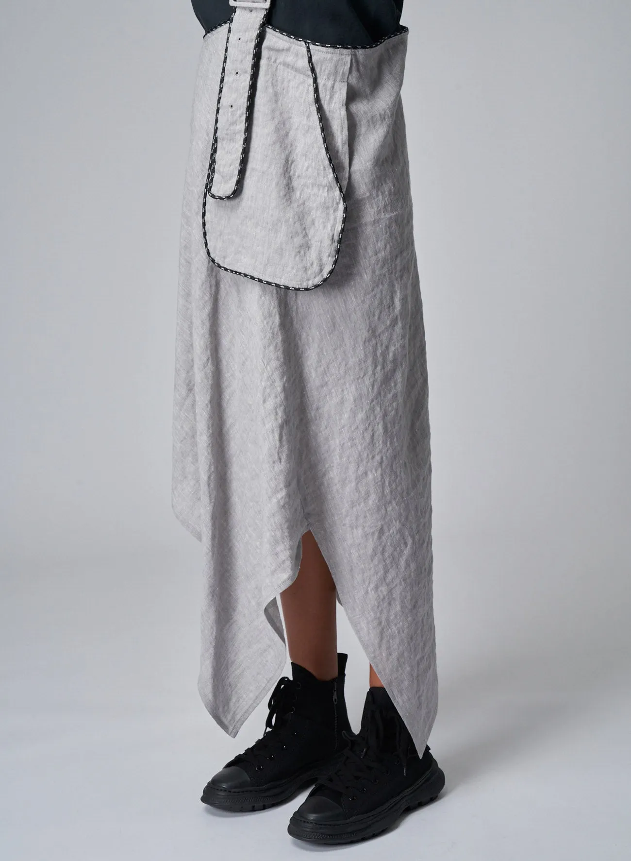 BREATHABLE LINEN/RAYON ASYMMETRIC SKIRT WITH SHOULDER STRAP