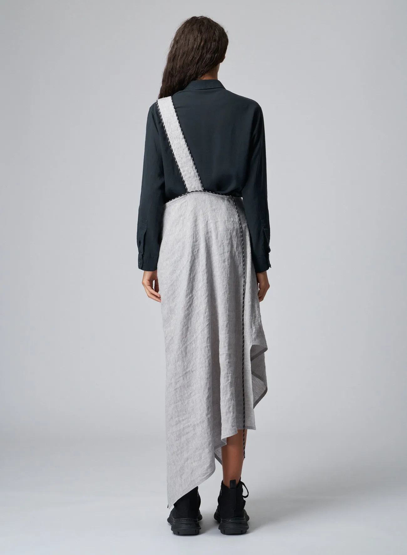 BREATHABLE LINEN/RAYON ASYMMETRIC SKIRT WITH SHOULDER STRAP