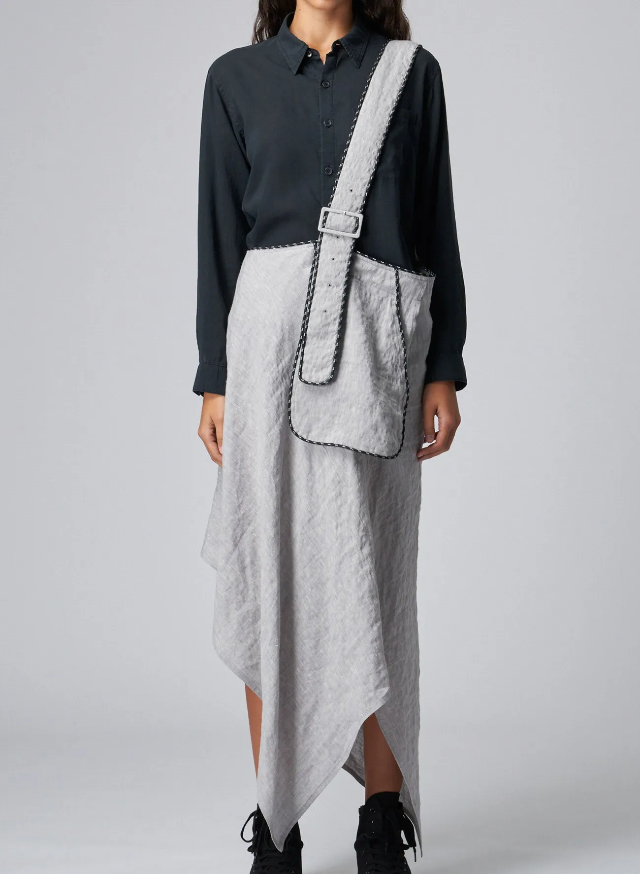 BREATHABLE LINEN/RAYON ASYMMETRIC SKIRT WITH SHOULDER STRAP