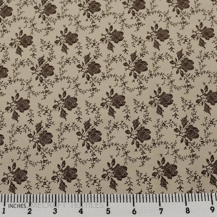 Brown Rose Vines Floral Cotton Print