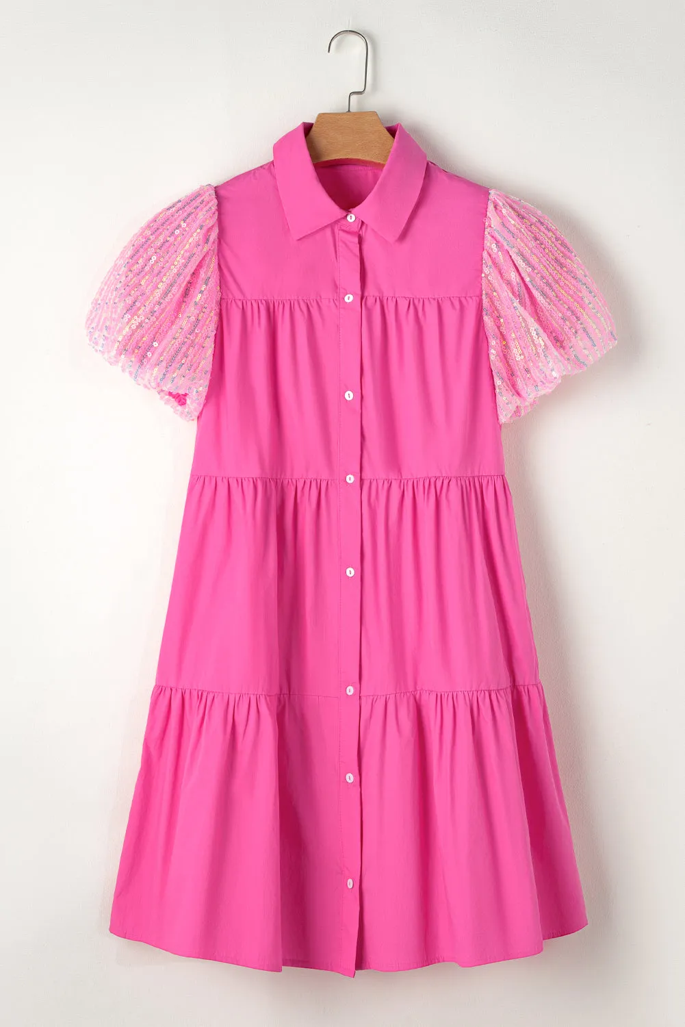 Bubble Tiered Ruffled Shirt Dress