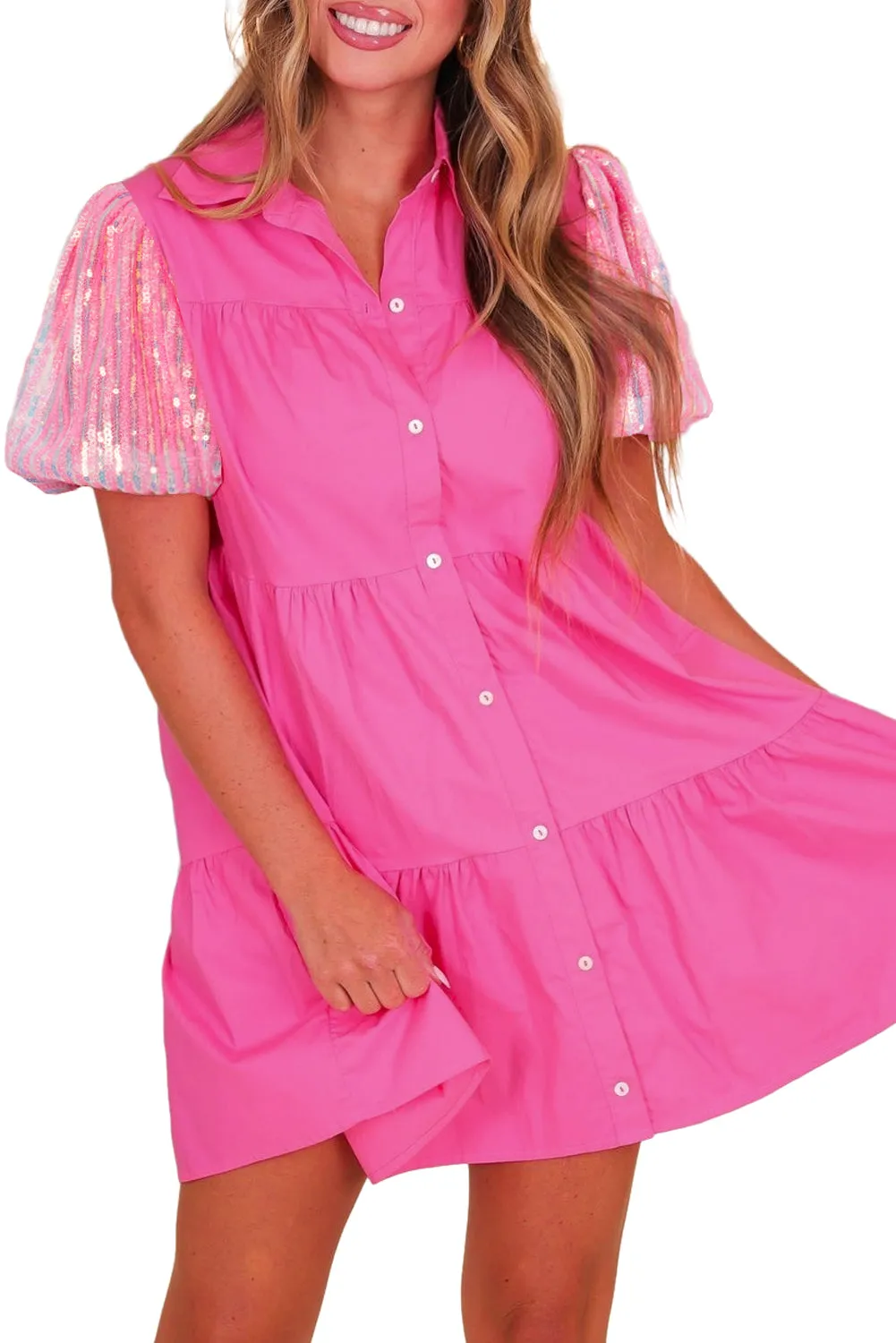 Bubble Tiered Ruffled Shirt Dress