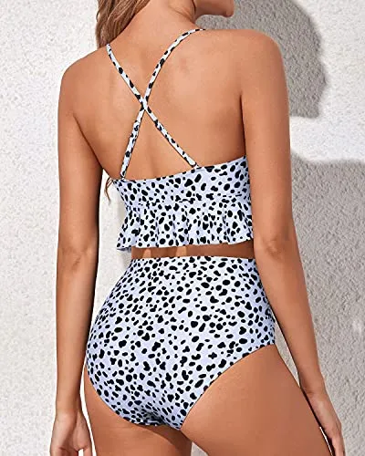 Charming And Confident Bathing Suit Deep V Neckline-Dalmatian