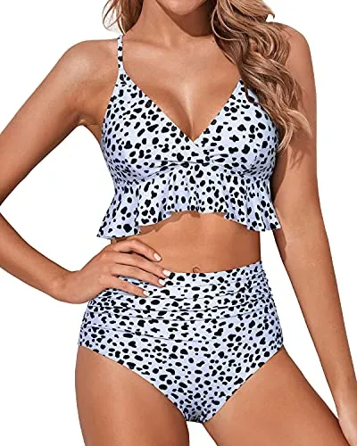 Charming And Confident Bathing Suit Deep V Neckline-Dalmatian