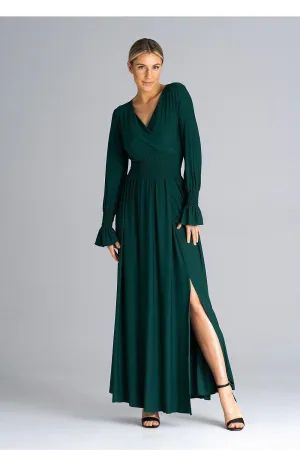 Chic Ruched Sleeve Evening Maxi Dress