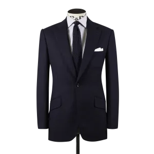 Classic Notch Lapel Jacket in Navy Hopsack Wool