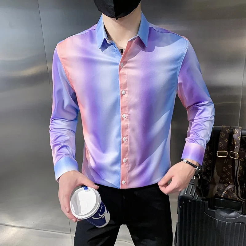 Colorful Long Sleeve Gradation Pattern Men's Shirts