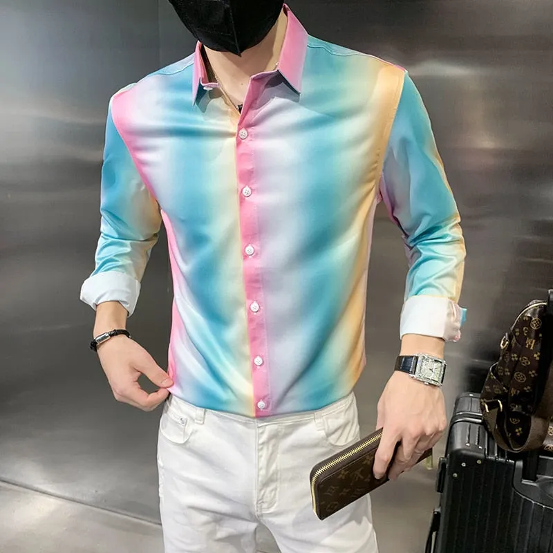 Colorful Long Sleeve Gradation Pattern Men's Shirts