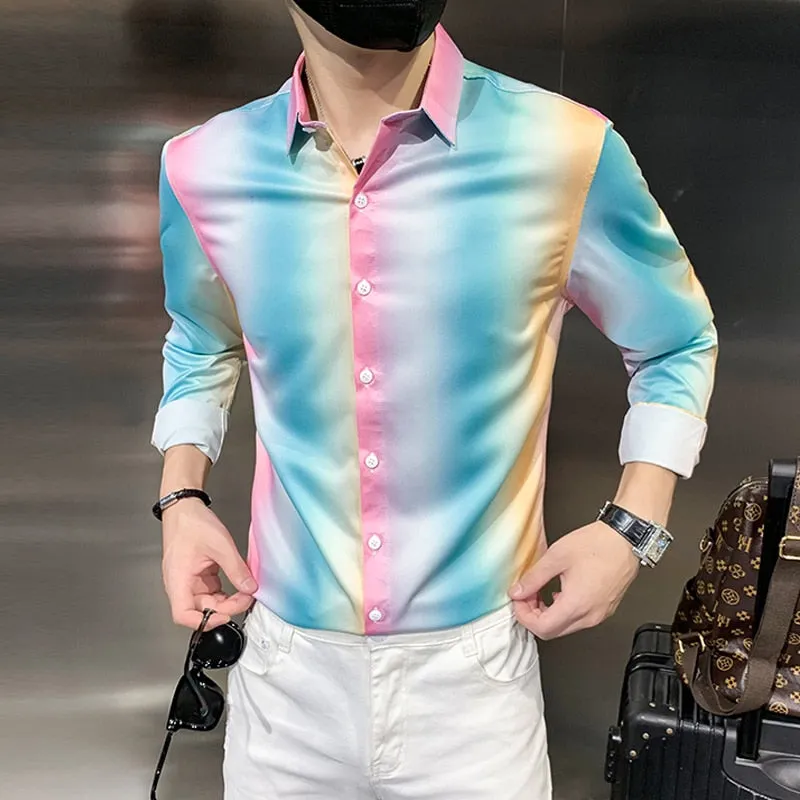 Colorful Long Sleeve Gradation Pattern Men's Shirts