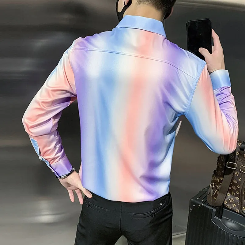 Colorful Long Sleeve Gradation Pattern Men's Shirts