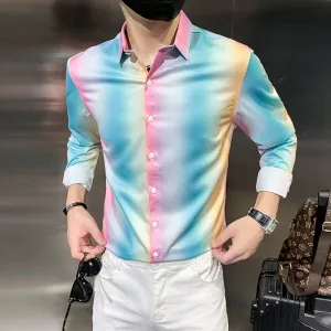 Colorful Long Sleeve Gradation Pattern Men's Shirts