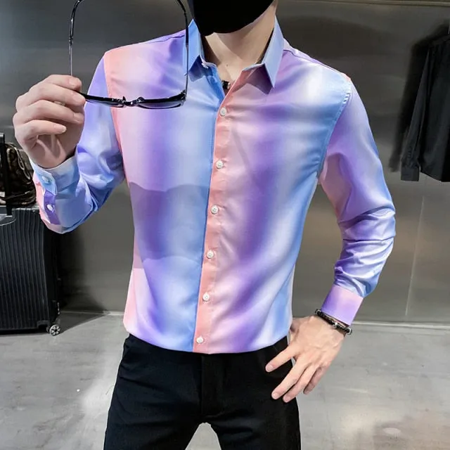 Colorful Long Sleeve Gradation Pattern Men's Shirts