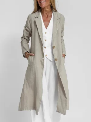 Cotton Lapel Neck and Pocket Long Jacket