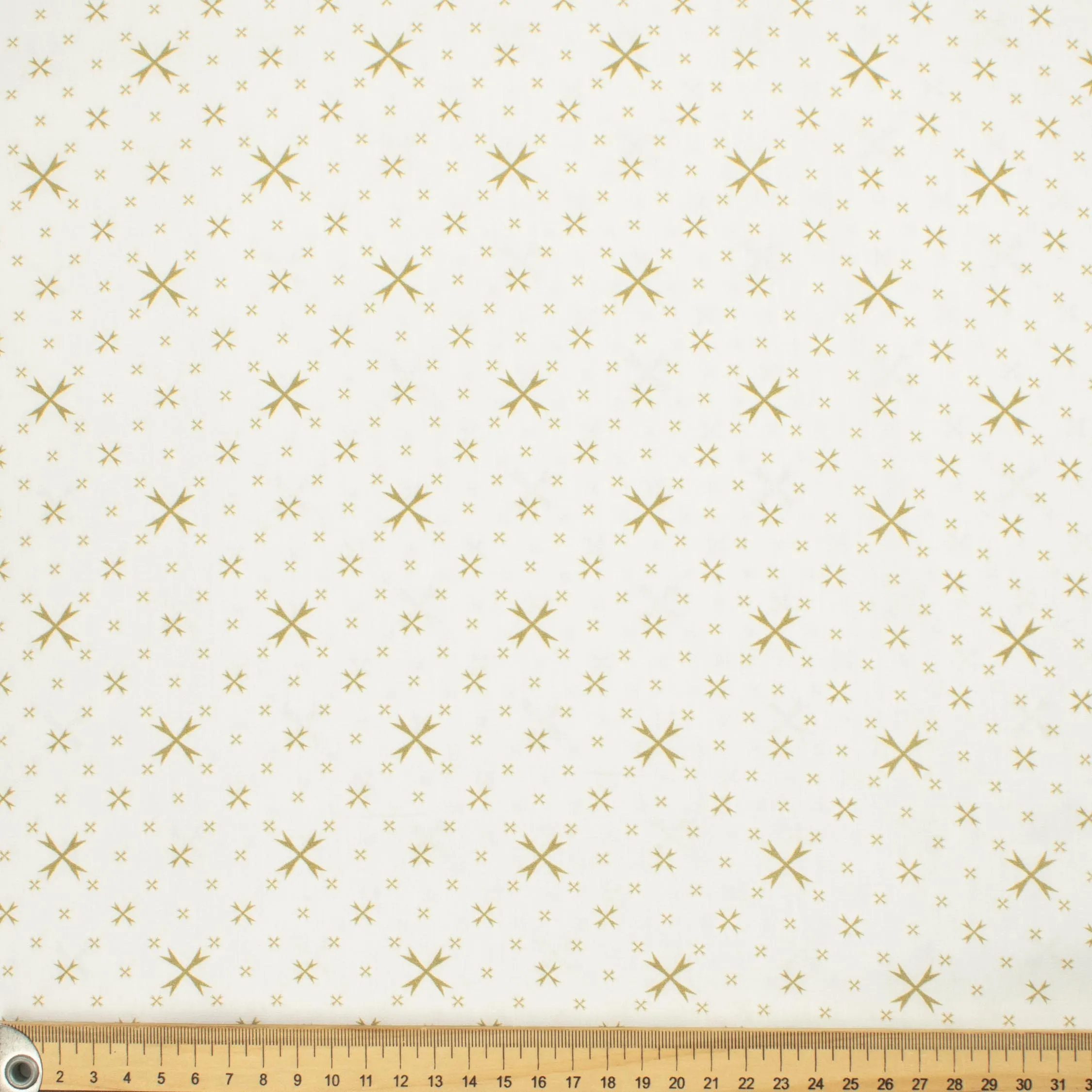 Country Side Collection #01 Sage Cross Quadrilateral on White Cotton Prints