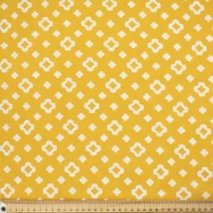 Country Side Collection #08 White Geometric Floral on Yellow Cotton Prints