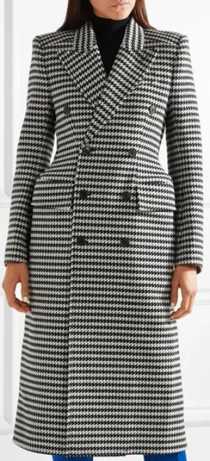 Double-Breasted Houndstooth Wool-Blend Coat