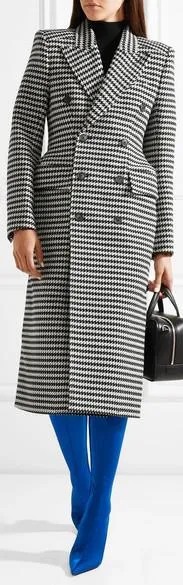 Double-Breasted Houndstooth Wool-Blend Coat