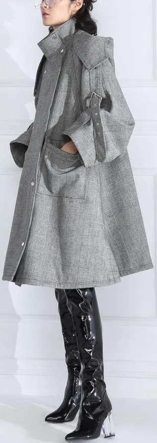 Double-Breasted Plaid Wool Buckled-Sleeve Coat