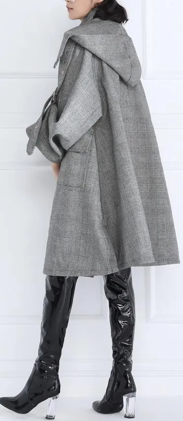 Double-Breasted Plaid Wool Buckled-Sleeve Coat