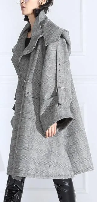 Double-Breasted Plaid Wool Buckled-Sleeve Coat