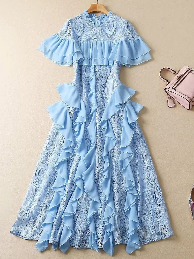 Elegant Chic Lace Patchwork Midi Dress