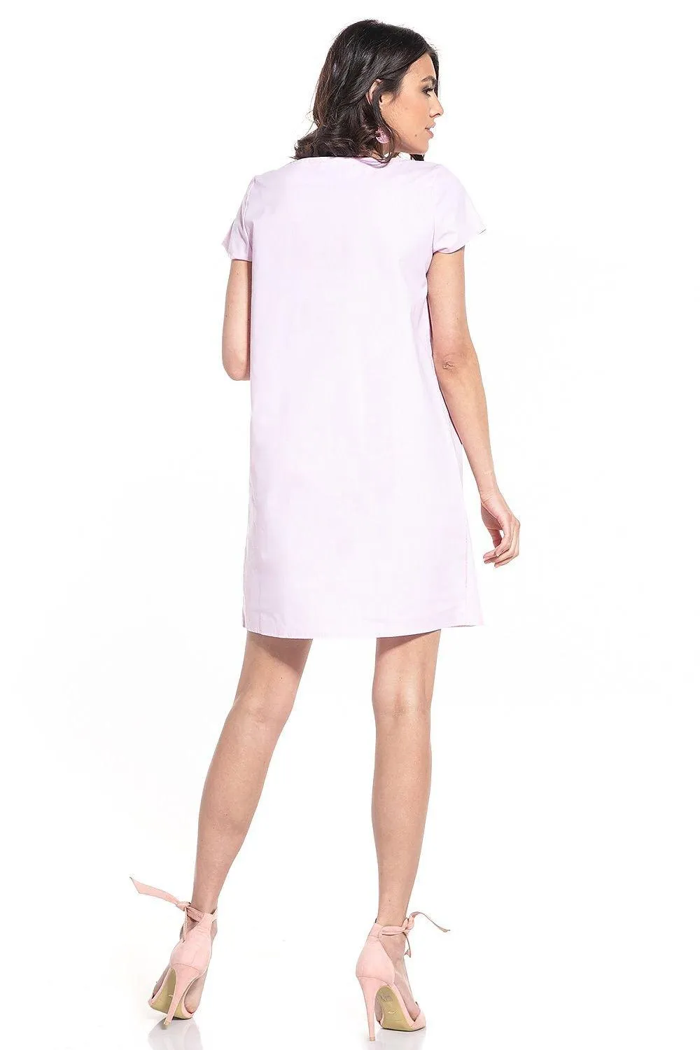 Elegant Cotton Mini Dress with Boat Neck and Trendy Details