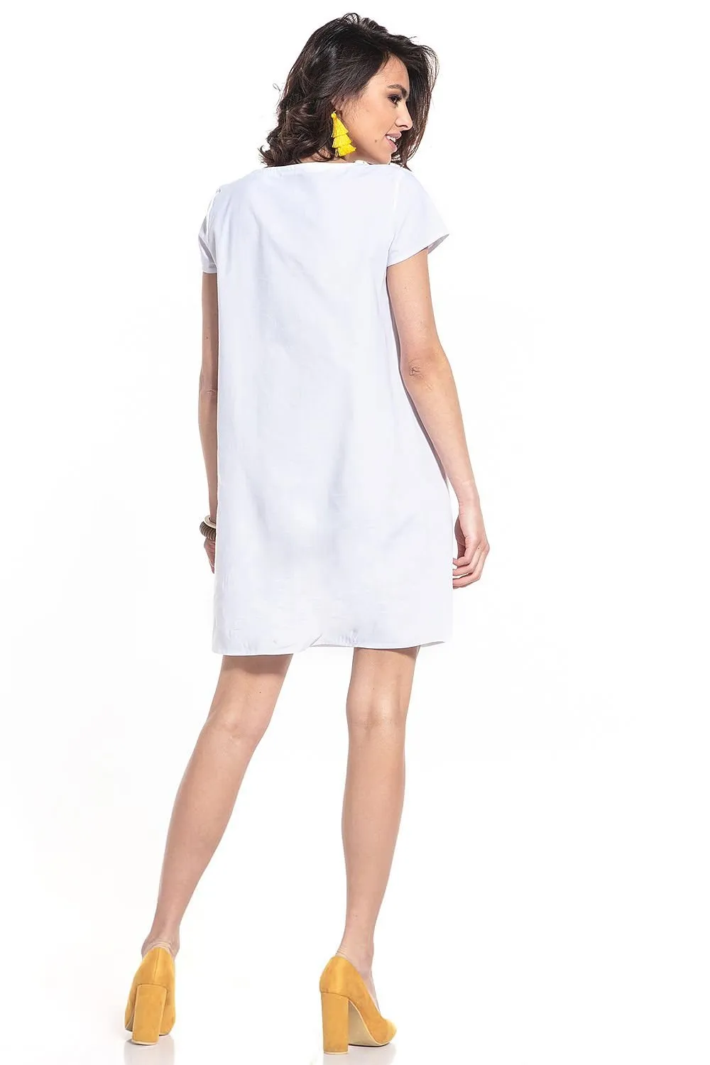 Elegant Cotton Mini Dress with Boat Neck and Trendy Details