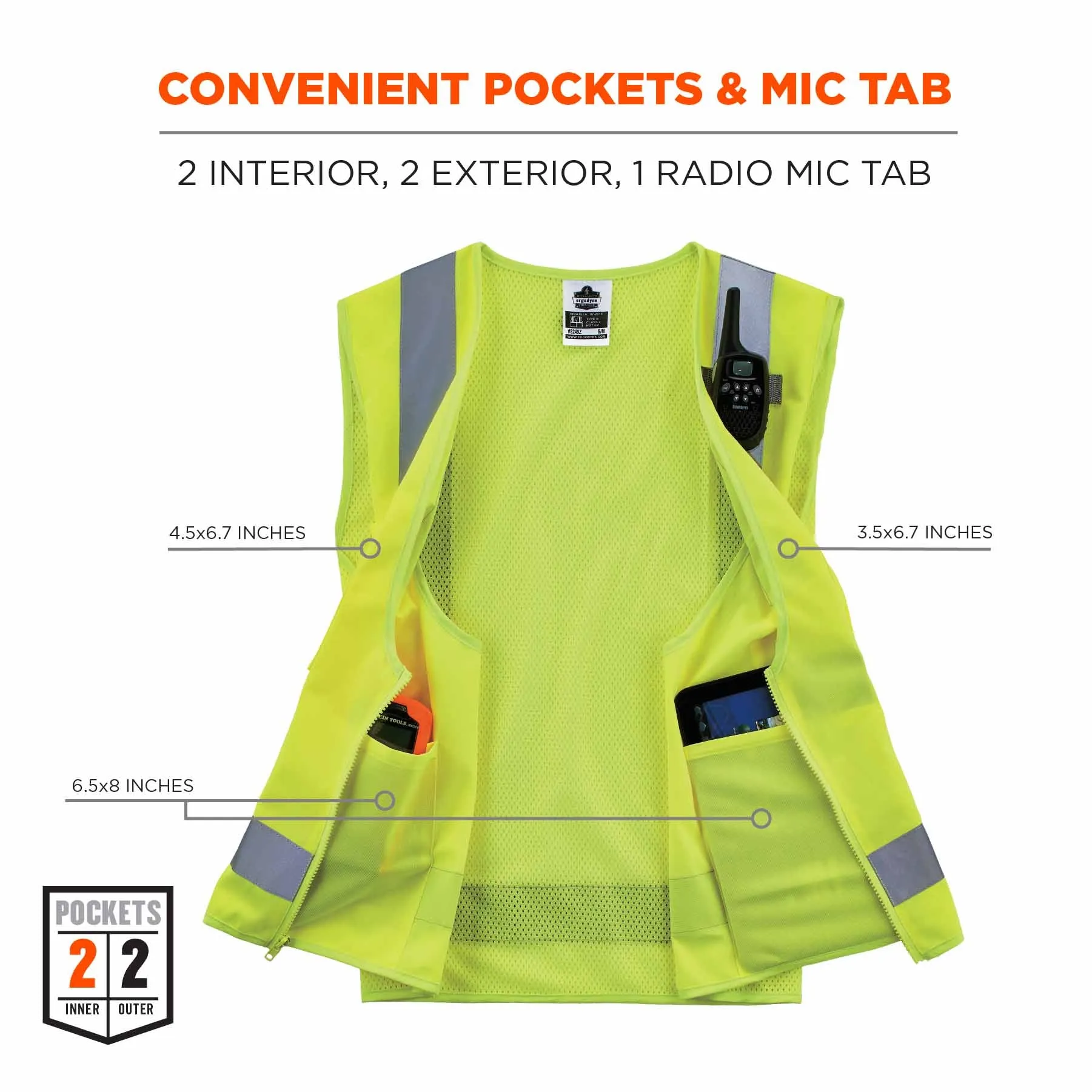 Ergodyne 24501 8249Z-S XS Lime Class 2 Economy Surveyors Vest - Single Size