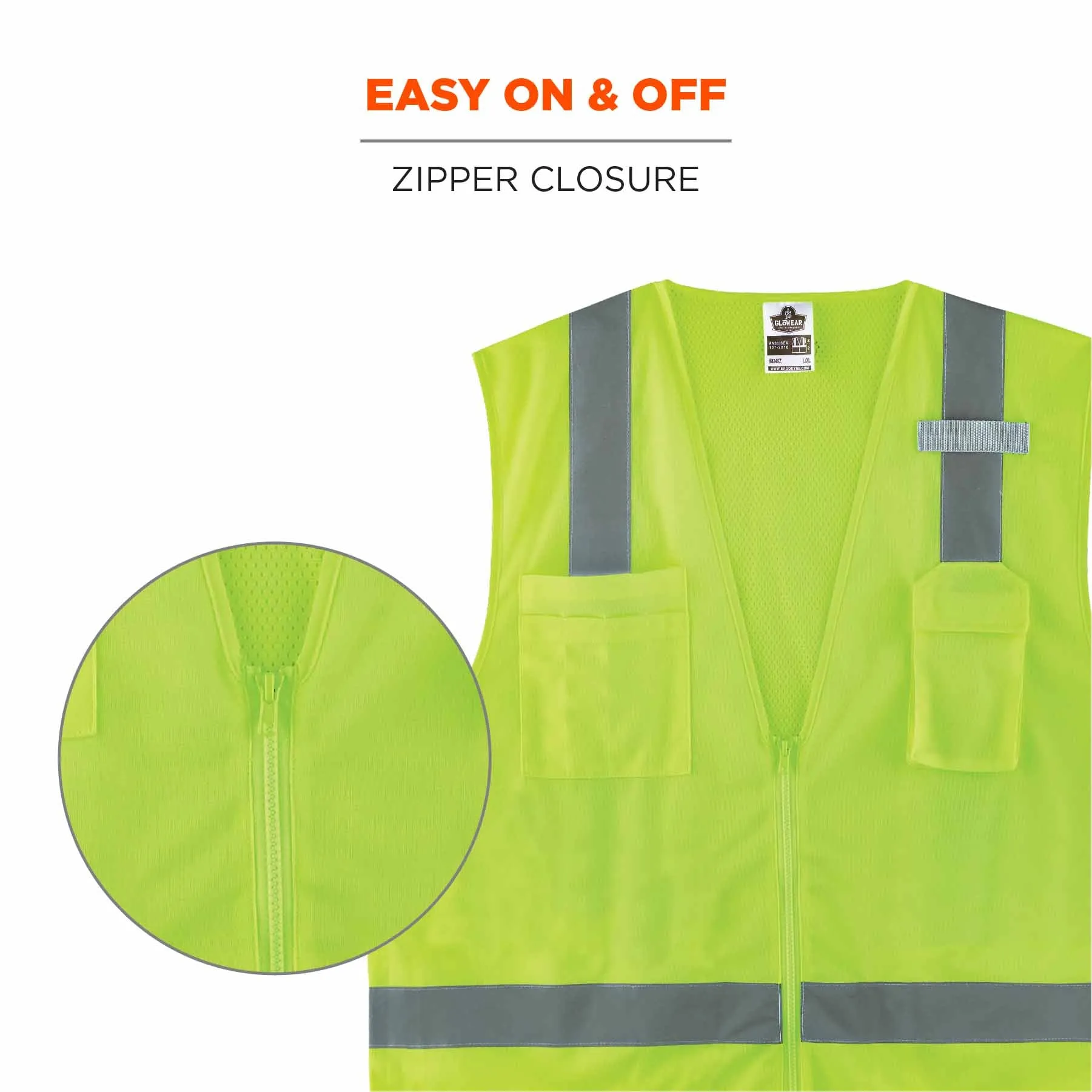 Ergodyne 24501 8249Z-S XS Lime Class 2 Economy Surveyors Vest - Single Size